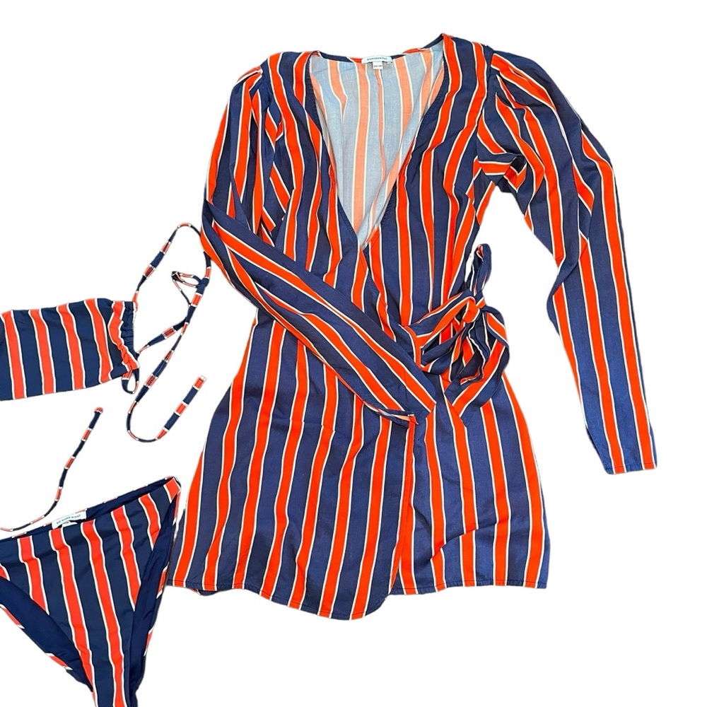 WeWoreWhat Striped Wrap Dress with Bikini Set